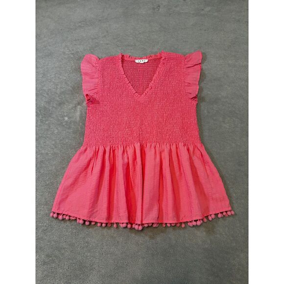 THML Smocked V-Neck Flutter Cap Sleeve Blouse - Picture 1 of 5
